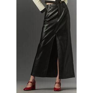 Anthropologie Pilcro The Madi Faux Leather Front Slit Maxi Skirt High Rise Black